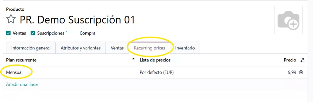 Configuración de producto de suscripción - 2